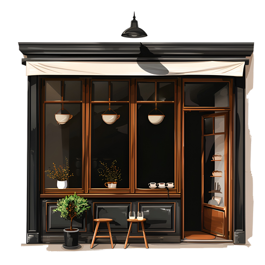 modern coffee shop with window seating and modern light fixtures