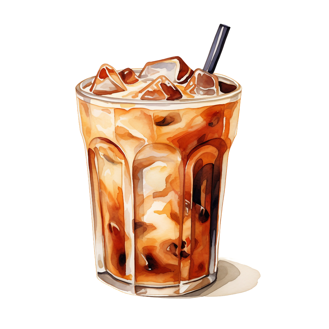 a glass of iced coffee called a Frappe, consist of instant coffee, water, sugar frothed, ice and milk added.